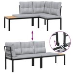 vidaXL Ensemble de banc de jardin avec coussins 3 Pièces noir