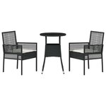 vidaXL Ensemble de salle à manger pour jardin 3 Pièces Noir Poly rotin