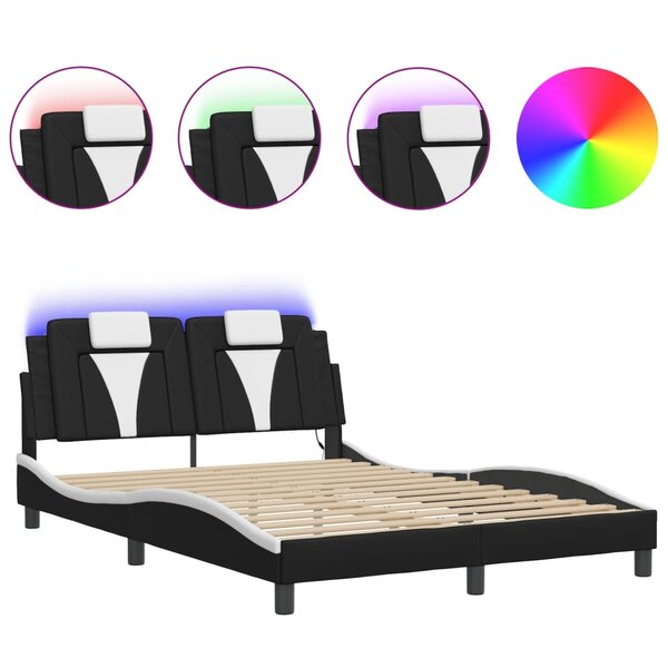 vidaXL Cadre de lit avec LED sans matelas noir et blanc 140x200 cm