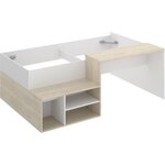 Lit combiné enfant KRIC - chêne naturel et blanc - Bureau et rangement - 90 x 190 cm