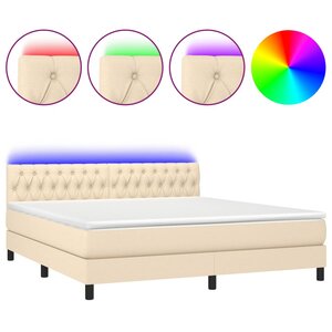 vidaXL Sommier à lattes de lit avec matelas LED Crème 160x200 cm Tissu