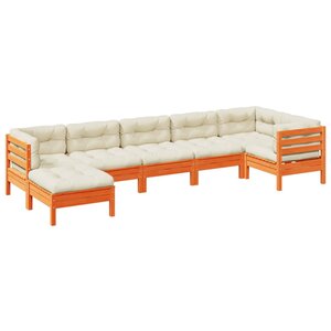 vidaXL Salon de jardin 7 Pièces avec coussins cire marron bois pin massif