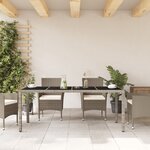 vidaXL Table de jardin dessus en verre gris clair résine tressée