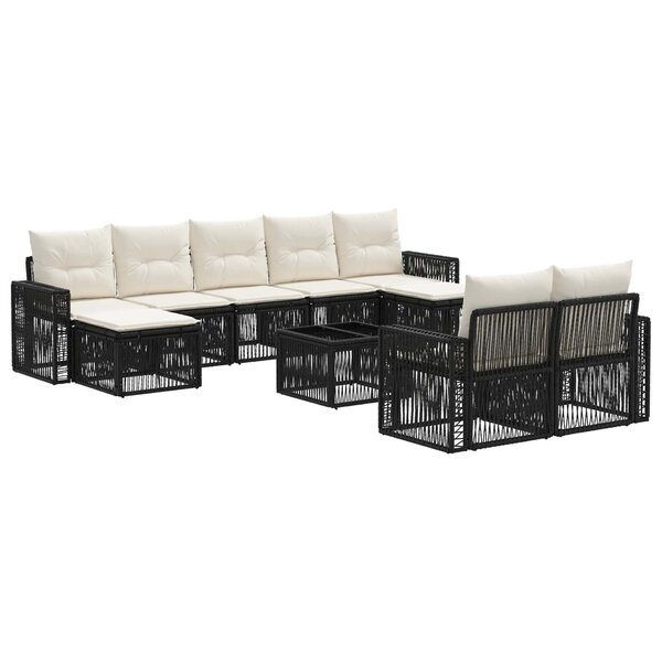 vidaXL Ensemble de canapé de jardin 10 Pièces Noir et blanc crème