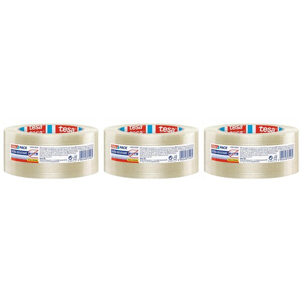 Ruban Adhésif d'Emballage Monofilament 50 m x 50 mm Transparent Ultra resistant x 3 TESA