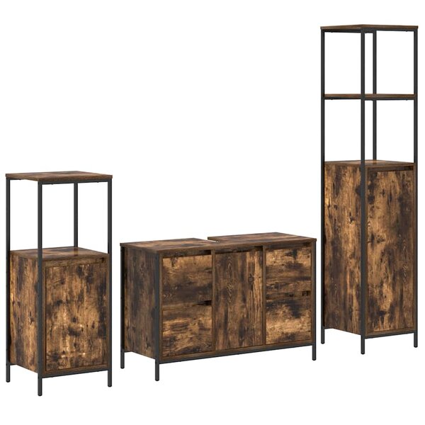 vidaXL Ensemble de mobilier de salle de bain 3 Pièces Chêne fumé et noir