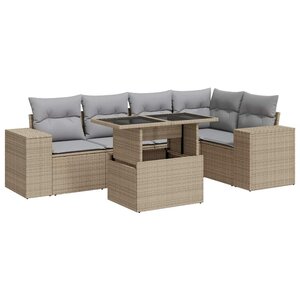 vidaXL Salon de jardin avec coussins 6 Pièces beige résine tressée