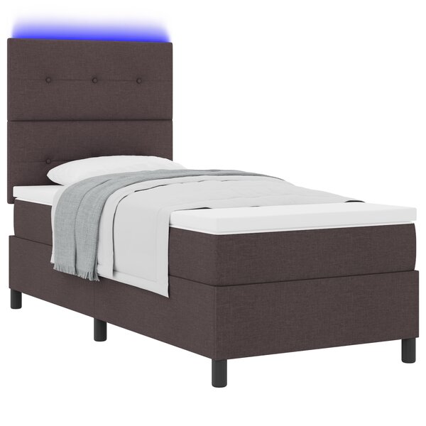 vidaXL Lit à Sommier avec Matelas & LED Marron Foncé 90x200 cm Tissu