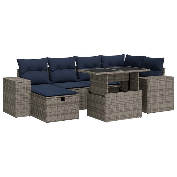 vidaXL Salon de jardin avec coussins 7Pièces marron résine tressée acacia