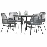 vidaXL Ensemble à manger jardin coussins 5 Pièces gris poly rotin verre