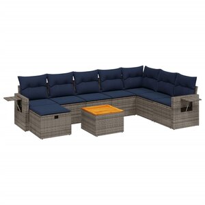 vidaXL Salon de jardin 9 Pièces avec coussins gris résine tressée