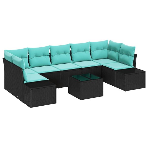 vidaXL Ensemble de canapé de jardin 8 Pièces Noir et turquoise polyrotin