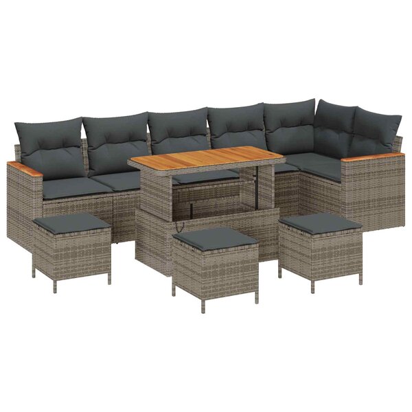 vidaXL Ensemble de canapé de jardin 10 Pièces Gris polyrotin