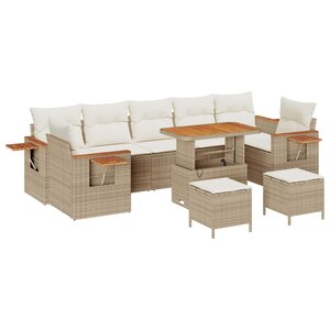 vidaXL Ensemble de canapé de jardin 10 Pièces Beige polyrotin