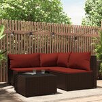 vidaXL Salon de jardin 4 Pièces avec coussins Marron Résine tressée