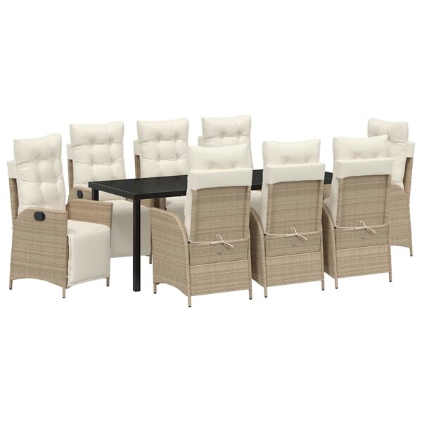 vidaXL Ensemble de salle à manger pour jardin 9 Pièces Beige polyrotin