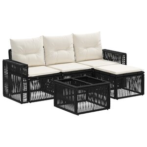 vidaXL Ensemble de canapé de jardin 5 Pièces Noir et blanc crème