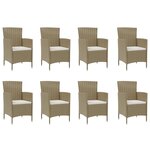 vidaXL Ensemble à dîner de jardin 9 Pièces coussins Résine tressée Beige