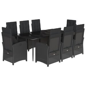 vidaXL Ensemble à manger de jardin 9Pièces coussins noir résine tressée