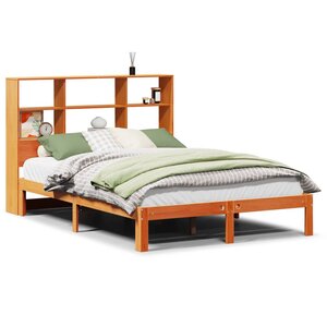 vidaXL Lit bibliothèque sans matelas cire marron 135x190 cm pin massif
