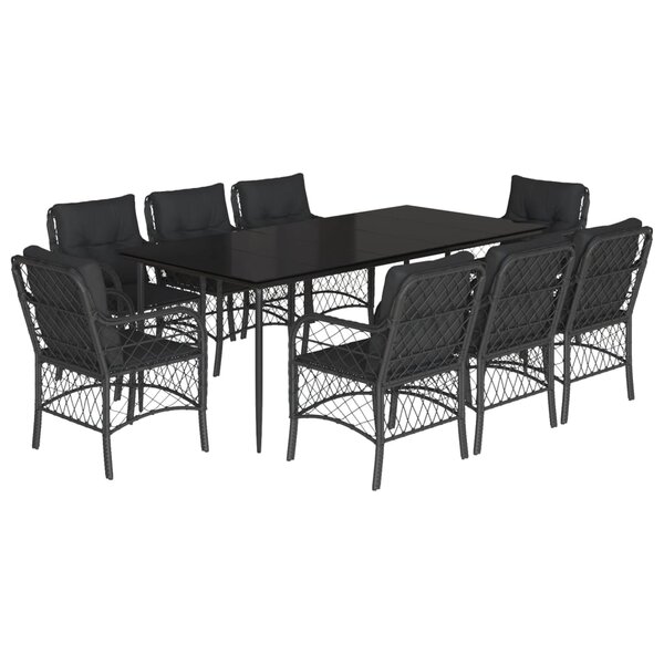 vidaXL Ensemble à manger de jardin 9Pièces coussins noir résine tressée