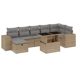 vidaXL Salon de jardin avec coussins 8 Pièces beige résine tressée
