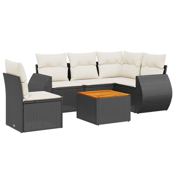 vidaXL Salon de jardin 6 Pièces avec coussins noir résine tressée