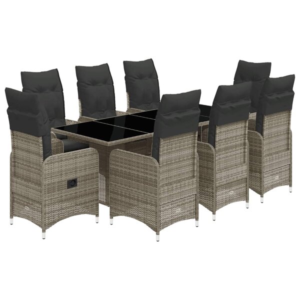 vidaXL Ensemble de bistro de jardin 9 Pièces coussins gris poly rotin