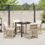 Ensemble de salle à manger de jardin 5 pièces avec coussins beige poly rattan