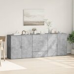 vidaXL Buffets 3 Pièces gris béton bois d'ingénierie