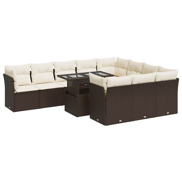 vidaXL Salon de jardin et coussins 11 Pièces marron résine tressée