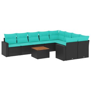 vidaXL Salon de jardin 10 Pièces avec coussins noir résine tressée