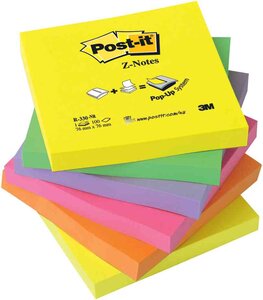 Lot de 6 blocs Z-notes adhésives, 76 x 76 mm 6 couleurs Néon POST-IT