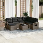 vidaXL Salon de jardin 8 Pièces avec coussins gris résine tressée
