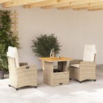 vidaXL Ensemble à manger de jardin et coussins 3 Pièces Beige poly rotin