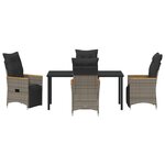 vidaXL Set de salle à manger de jardin 5 pièces avec coussins Gris Poly Rattan