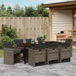 vidaXL Ensemble de Salle à Manger de Jardin de 9 pièces avec Coussins Gris Poly Rattan