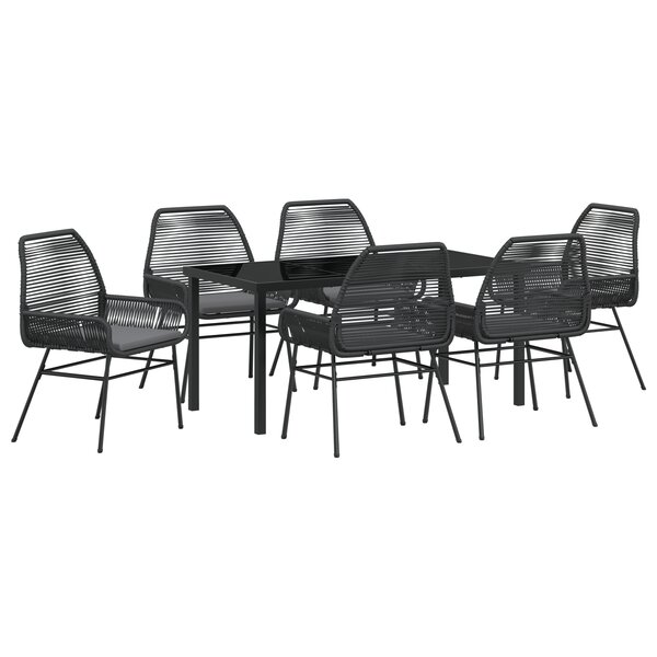 vidaXL Ensemble de salle à manger de jardin 7 pièces avec coussins noir poly rattan