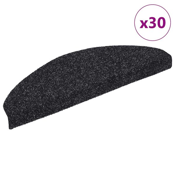 vidaXL Tapis d'escalier autocollants 30 pièces 65 x 21 x 4 cm Noir Demi-rond Grand