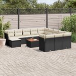 vidaXL Salon de jardin avec coussins 13 Pièces noir résine tressée