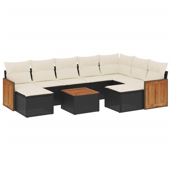 vidaXL Salon de jardin 10 Pièces avec coussins noir résine tressée