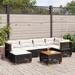 vidaXL Salon de jardin 7 Pièces avec coussins noir résine tressée