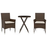 vidaXL Ensemble de bistro avec coussins 3 Pièces marron rotin et verre
