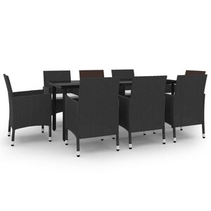 vidaXL Ensemble à manger de jardin coussins 9 Pièces Résine tressée Verre