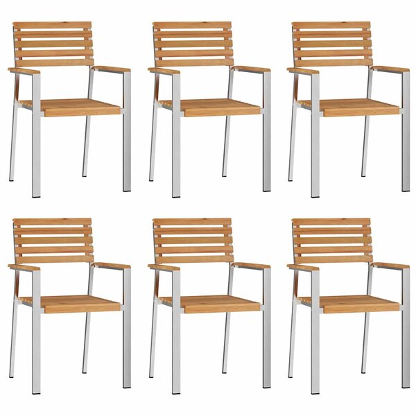 vidaXL Chaise de jardin 6 Pièces Bois de teck massif et acier inoxydable