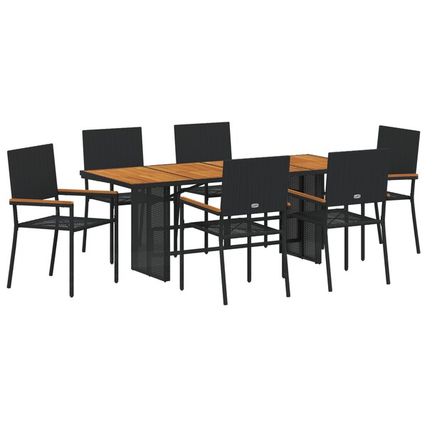 Ensemble de repas de jardin vidaXL 7 pièces en poly rattan noir