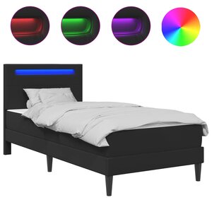 vidaXL Cadre de lit avec bandes LED Noir 90 x 200 cm Simili cuir