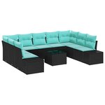 vidaXL Ensemble de canapé de jardin 9 Pièces Noir et turquoise Polyrotin