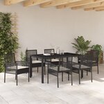Ensemble de salle à manger de jardin de 7 pièces avec coussins en poly rattan noir