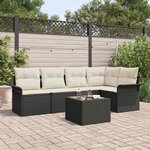 vidaXL Ensemble de canapé de jardin avec coussin 6 Pièces Noir Poly rotin